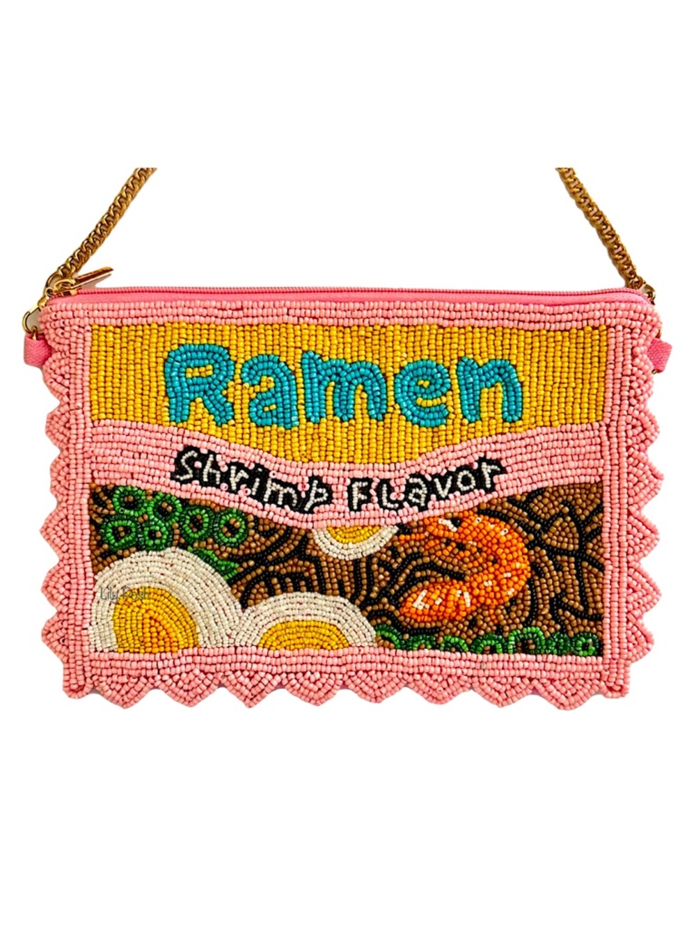 Lily Posh Ramen Crossbody Mini Clutch Phone Bag, Med. Beaded Bag Shrimp